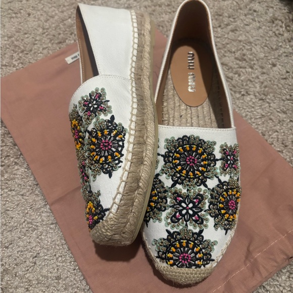 Miu Miu White Floral Embellished Espadrilles Size 39 IT - Picture 6 of 6